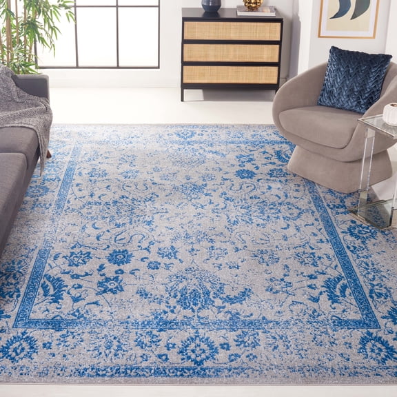 Safavieh Adirondack Rug Collection Flowers Power Loomed Gray/Blue Distressed Area Rugs, 11' x 15' x-Large , Stain Resistant
