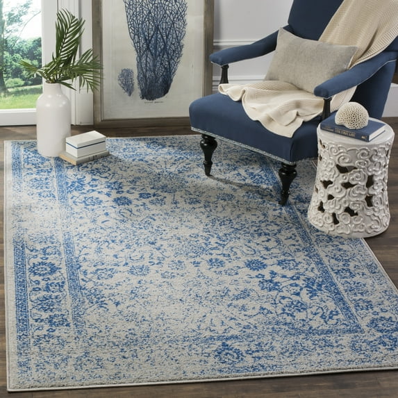 SAFAVIEH Adirondack Wyatt Traditional Distressed Area Rug, Grey/Blue, 4' x 4' Square - Transitional Modern Design, Grey & Blue, Ideal for Living Room, Bedroom, Dining Space