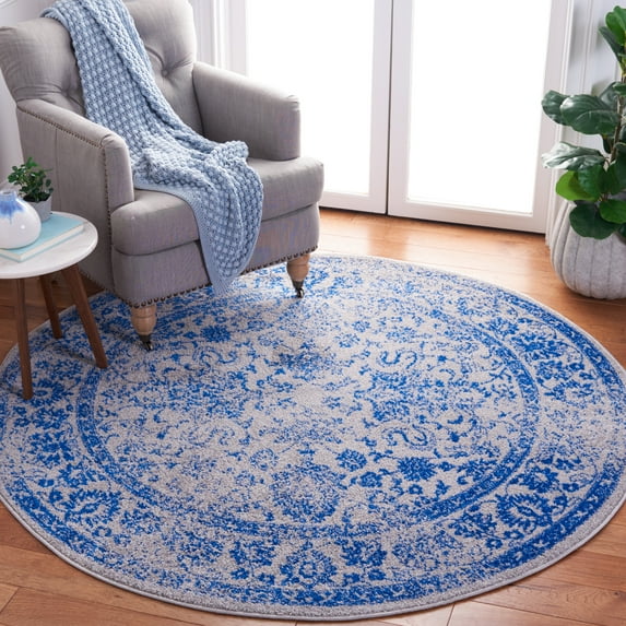 SAFAVIEH Adirondack Wyatt Traditional Distressed Area Rug, Grey/Blue, 8' x 8' Round - Transitional Modern Design, Grey & Blue, Ideal for Living Room, Bedroom, Dining Space