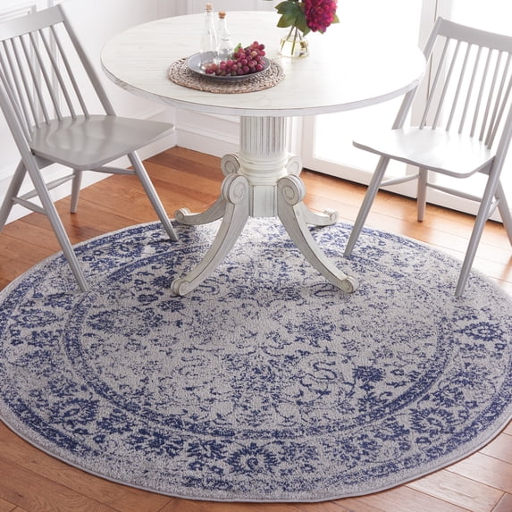 SAFAVIEH Adirondack Wyatt Traditional Distressed Area Rug, Grey/Navy, 4' x 4' Round - Transitional Modern Design, Grey & Navy, Ideal for Living Room, Bedroom, Dining Space