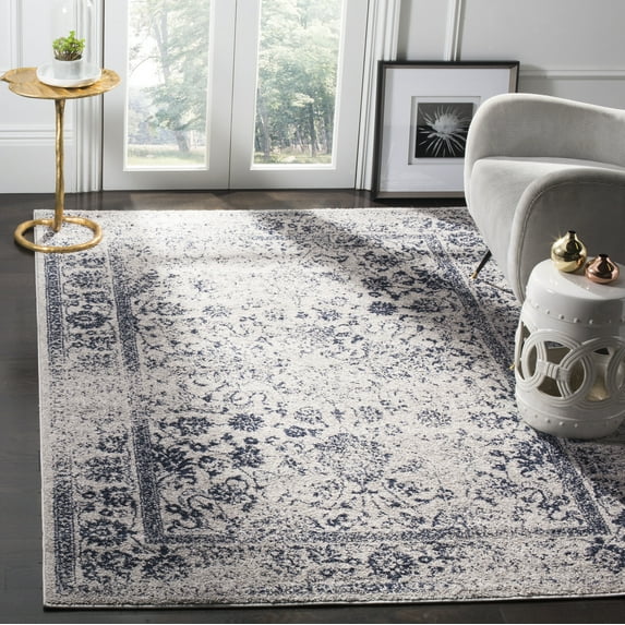 SAFAVIEH Adirondack Wyatt Traditional Distressed Area Rug, Grey/Navy, 4' x 4' Square - Transitional Modern Design, Grey & Navy, Ideal for Living Room, Bedroom, Dining Space