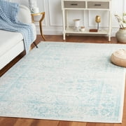 SAFAVIEH Adirondack Wyatt Traditional Distressed Area Rug, Ivory/Light Blue, 4' x 4' Square - Transitional Modern Design, Ivory & Light Blue, Ideal for Living Room, Bedroom, Dining Space