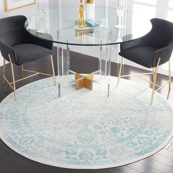 SAFAVIEH Adirondack Wyatt Traditional Distressed Area Rug, Ivory/Light Blue, 6' x 6' Round - Transitional Modern Design, Ivory & Light Blue, Ideal for Living Room, Bedroom, Dining Space