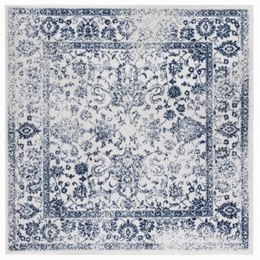 SAFAVIEH Adirondack Wyatt Traditional Area Rug, Ivory/Navy, 6' x 6' Square