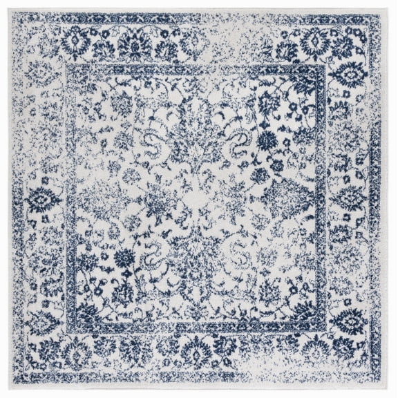SAFAVIEH Adirondack Wyatt Traditional Distressed Area Rug, Ivory/Navy, 6' x 6' Square
