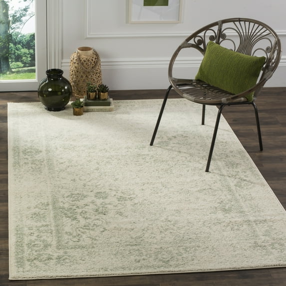 SAFAVIEH Adirondack Wyatt Traditional Distressed Area Rug, Ivory/Sage, 4' x 4' Square - Transitional Modern Design, Ivory & Sage, Ideal for Living Room, Bedroom, Dining Space