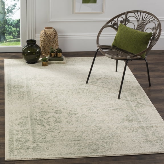 SAFAVIEH Adirondack Wyatt Traditional Distressed Area Rug, Ivory/Sage, 5'1" x 7'6" - Transitional Modern Design, Ivory & Sage, Ideal for Living Room, Bedroom, Dining Space