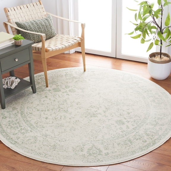SAFAVIEH Adirondack Wyatt Traditional Distressed Area Rug, Ivory/Sage, 8' x 8' Round - Transitional Modern Design, Ivory & Sage, Ideal for Living Room, Bedroom, Dining Space
