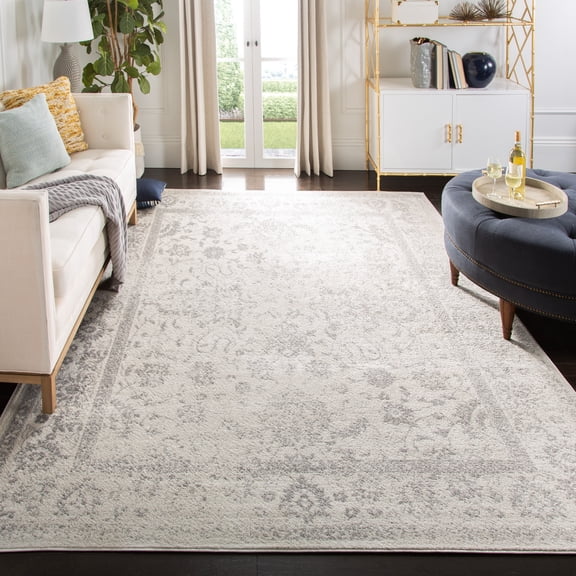 Safavieh Adirondack Rug Collection Transitional Flowers Power Loomed Ivory/Silver Distressed Area Rugs, 8' x 10'