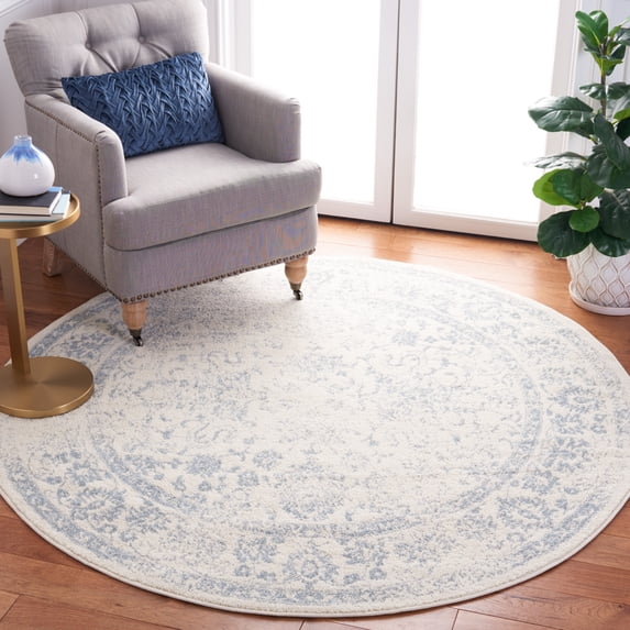 SAFAVIEH Adirondack Wyatt Traditional Distressed Area Rug, Ivory/Slate, 12' x 12' Round - X-Large - Transitional Modern Design, Ivory & Slate, Ideal for Living Room, Bedroom, Dining Space
