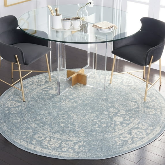 SAFAVIEH Adirondack Wyatt Traditional Distressed Area Rug, Slate/Ivory, 8' x 8' Round - Transitional Modern Design, Slate & Ivory, Ideal for Living Room, Bedroom, Dining Space