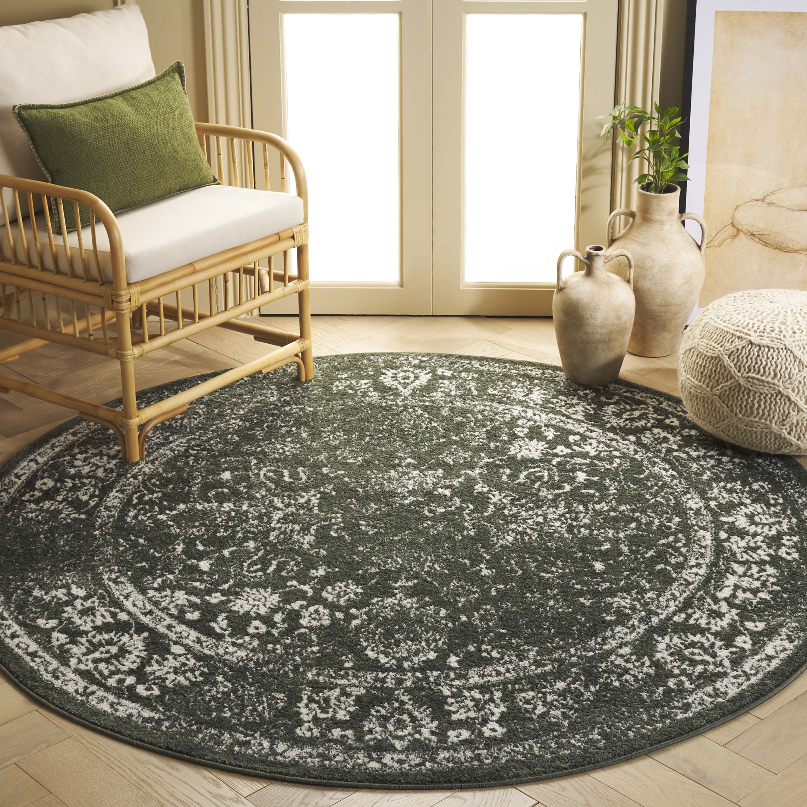 SAFAVIEH Adirondack Wyatt Traditional Distressed Area Rug, Dark Green/Ivory, 4' x 4' Round - Transitional Modern Design, Dark Green & Ivory, Ideal for Living Room, Bedroom, Dining Space