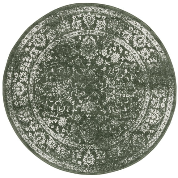 SAFAVIEH Adirondack Wyatt Traditional Distressed Area Rug, Dark Green/Ivory, 4' x 4' Round