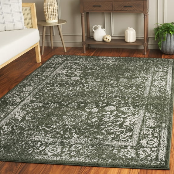 SAFAVIEH Adirondack Wyatt Traditional Distressed Area Rug, Dark Green/Ivory, 4' x 4' Square - Transitional Modern Design, Dark Green & Ivory, Ideal for Living Room, Bedroom, Dining Space