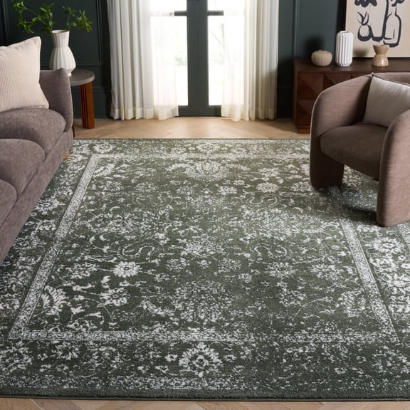 SAFAVIEH Adirondack Wyatt Traditional Distressed Area Rug, Dark Green/Ivory, 9' x 12' - Large - Transitional Modern Design, Dark Green & Ivory, Ideal for Living Room, Bedroom, Dining Space