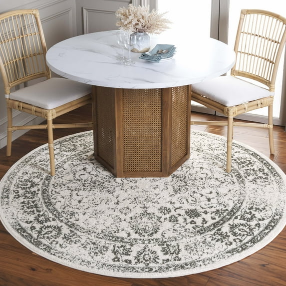 SAFAVIEH Adirondack Wyatt Traditional Distressed Area Rug, Ivory/Dark Green, 8' x 8' Round - Transitional Modern Design, Ivory & Dark Green, Ideal for Living Room, Bedroom, Dining Space