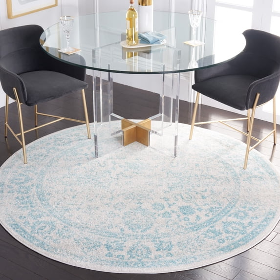 SAFAVIEH Adirondack Wyatt Traditional Distressed Area Rug, Ivory/Light Blue, 10' x 10' Round - Large - Transitional Modern Design, Ivory & Light Blue, Ideal for Living Room, Bedroom, Dining Space