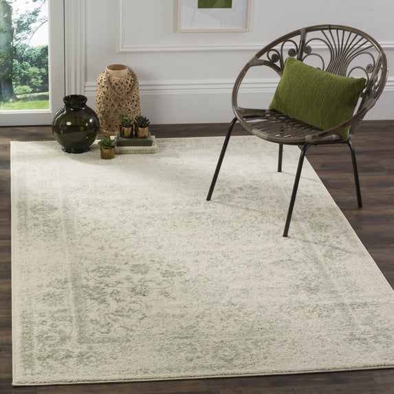 SAFAVIEH Adirondack Wyatt Traditional Distressed Area Rug, Ivory/Sage, 3' x 3' Square - Transitional Modern Design, Ivory & Sage, Ideal for Living Room, Bedroom, Dining Space