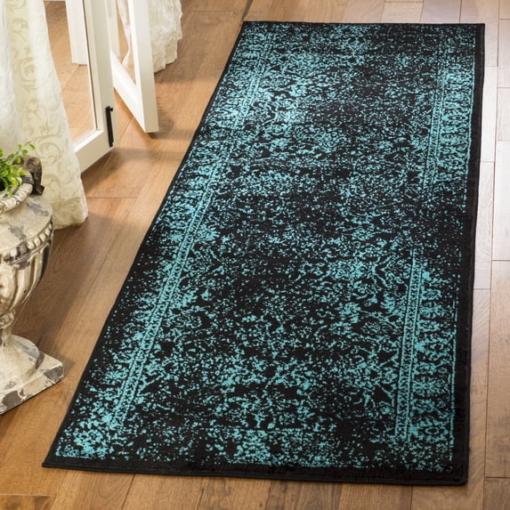 SAFAVIEH Adirondack Wyatt Traditional Distressed Runner Rug, Black/Teal, 2'6" x 18' - Transitional Modern Design, Black & Teal, Ideal for Living Room, Bedroom, Dining Space, Entryway, Hallway, Kitche