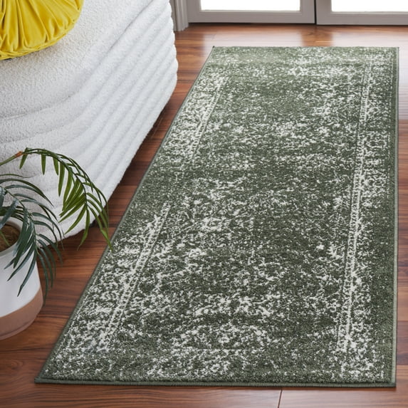 SAFAVIEH Adirondack Wyatt Traditional Distressed Runner Rug, Dark Green/Ivory, 2'6" x 8' - Transitional Modern Design, Dark Green & Ivory, Ideal for Living Room, Bedroom, Dining Space, Entryway, Hall