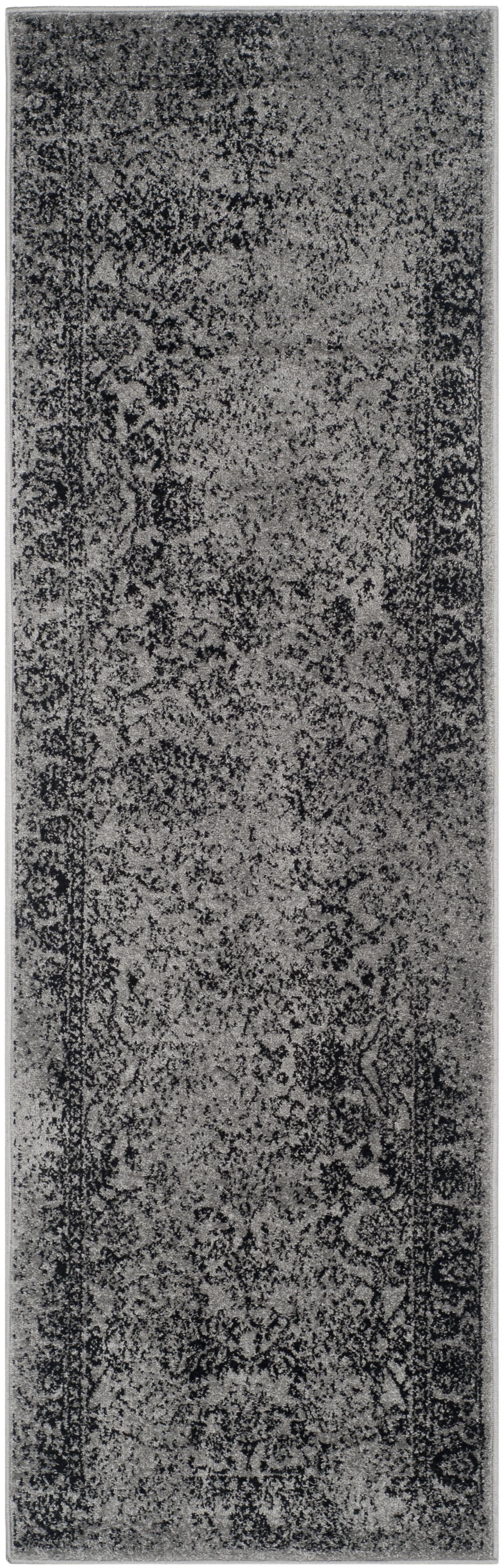 Grey and Black Hand-knotted Synthetic Runner Rug