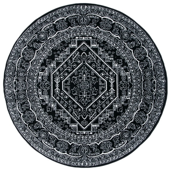 SAFAVIEH Adirondack Xavier Oriental Area Rug, Black/Ivory, 4' x 4' Round