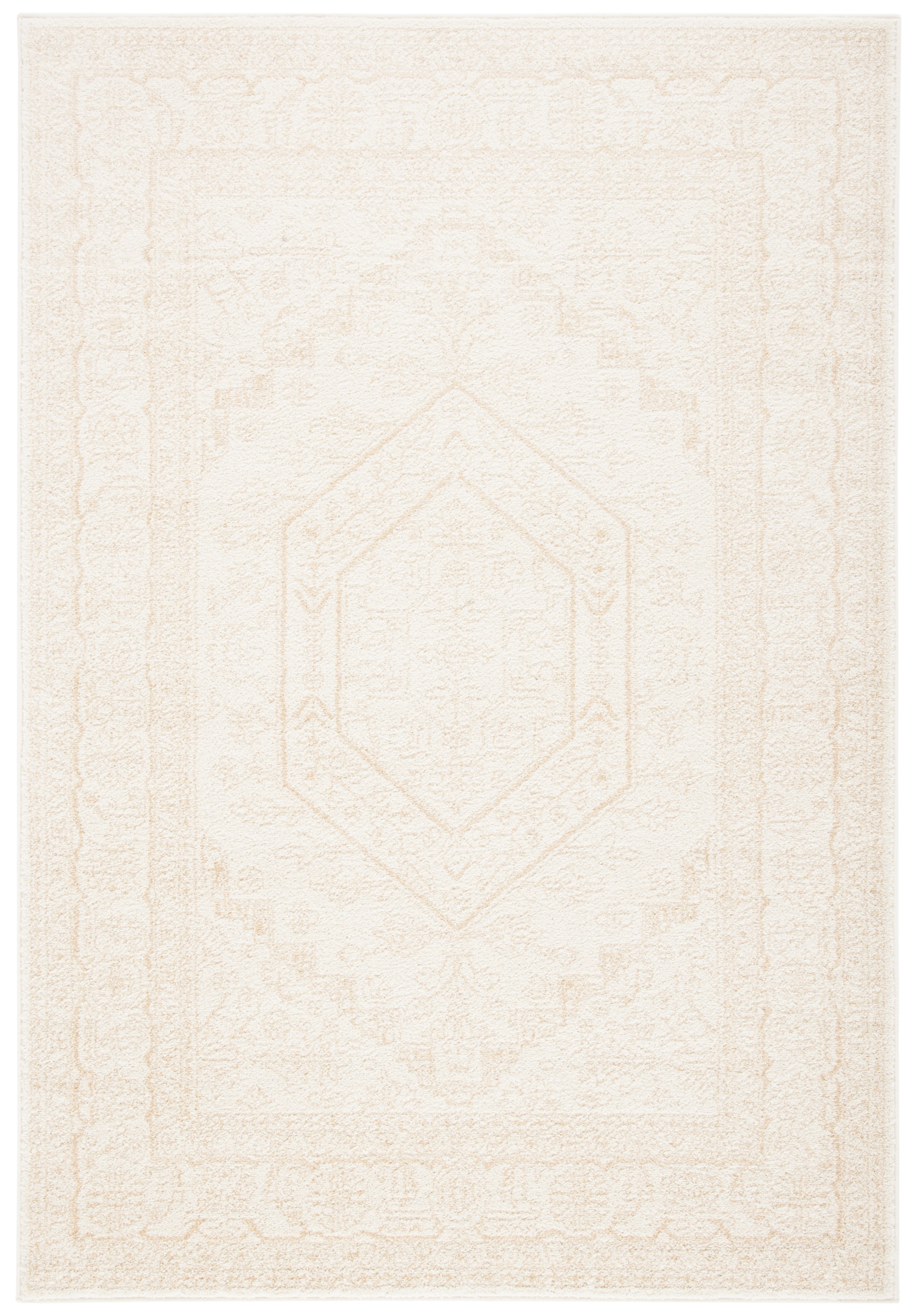 Ivory and Beige Synthetic Oriental 4' x 6' Area Rug
