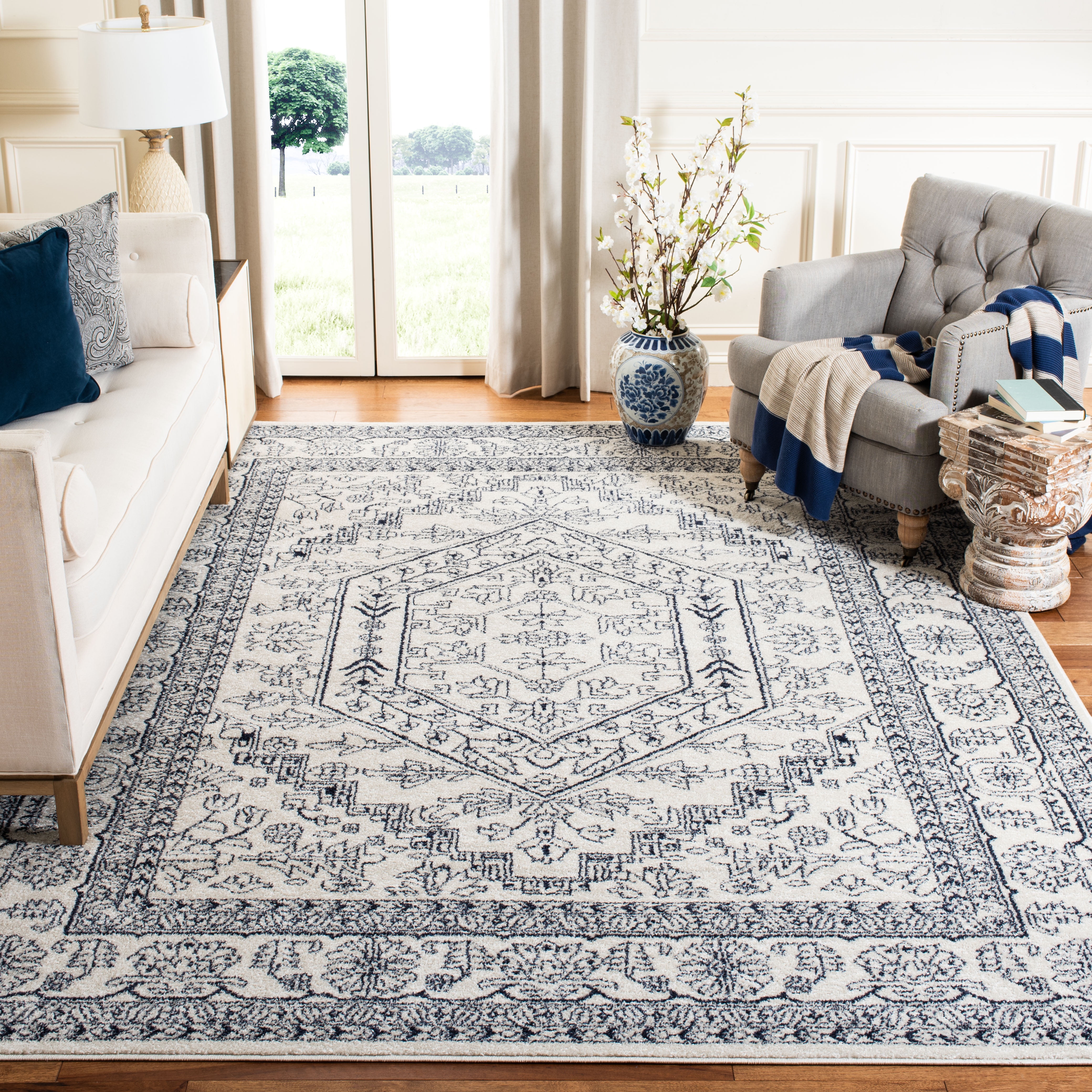 Safavieh Adirondack Xavier Oriental Area Rug, Ivory/Navy, 12' x 12' Square
