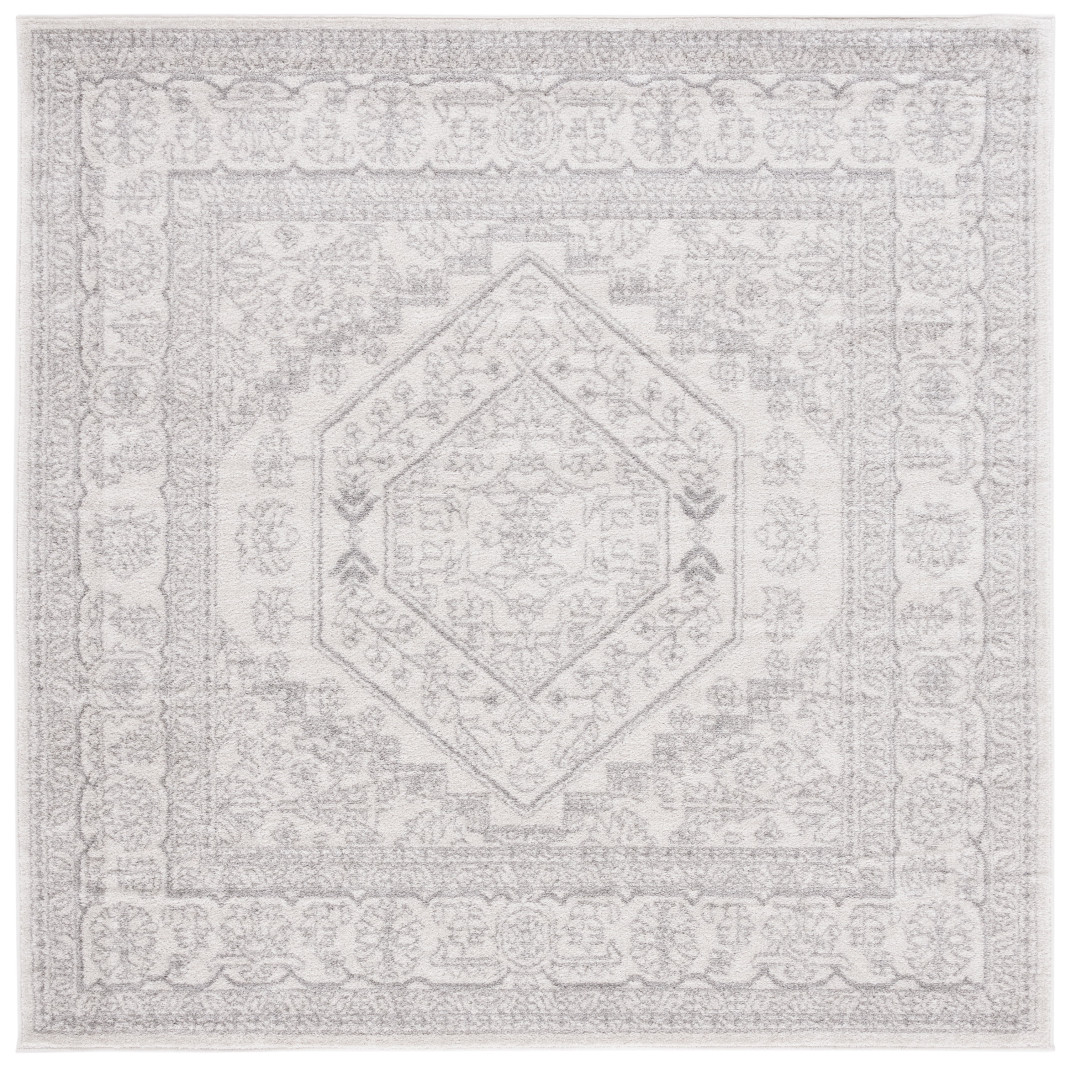 Elegant Ivory and Silver 12' Square Synthetic Easy-Care Rug