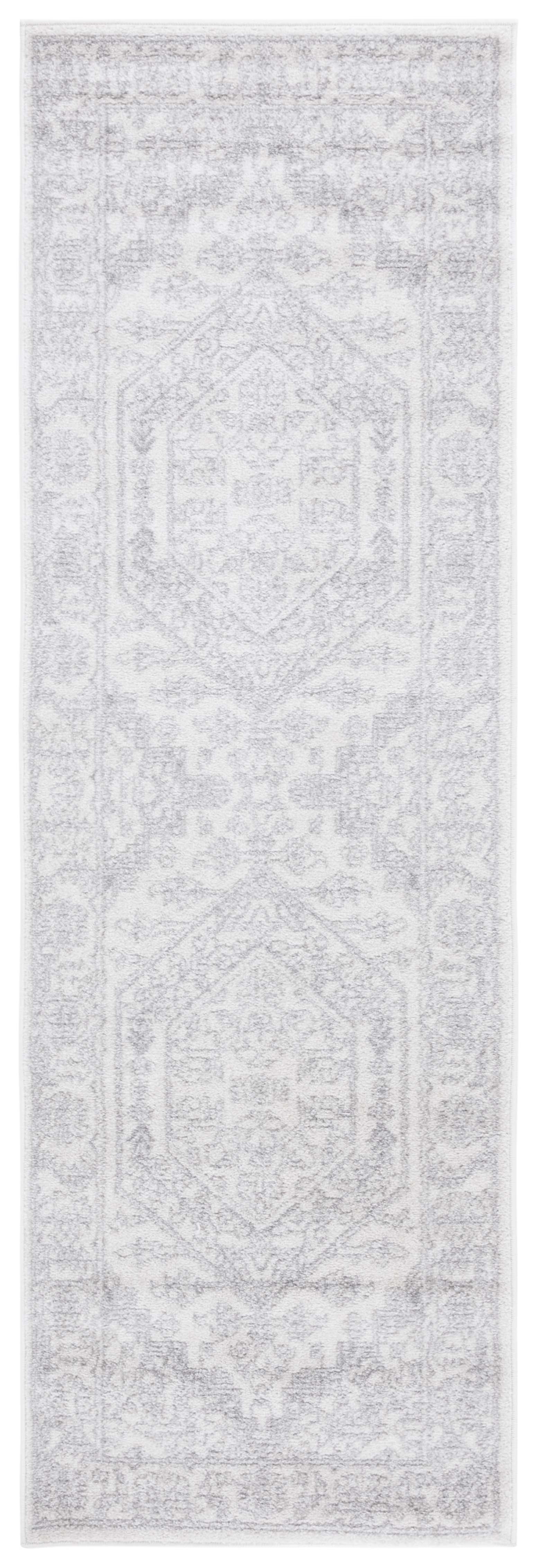 Ivory and Silver Medallion Synthetic Runner Rug