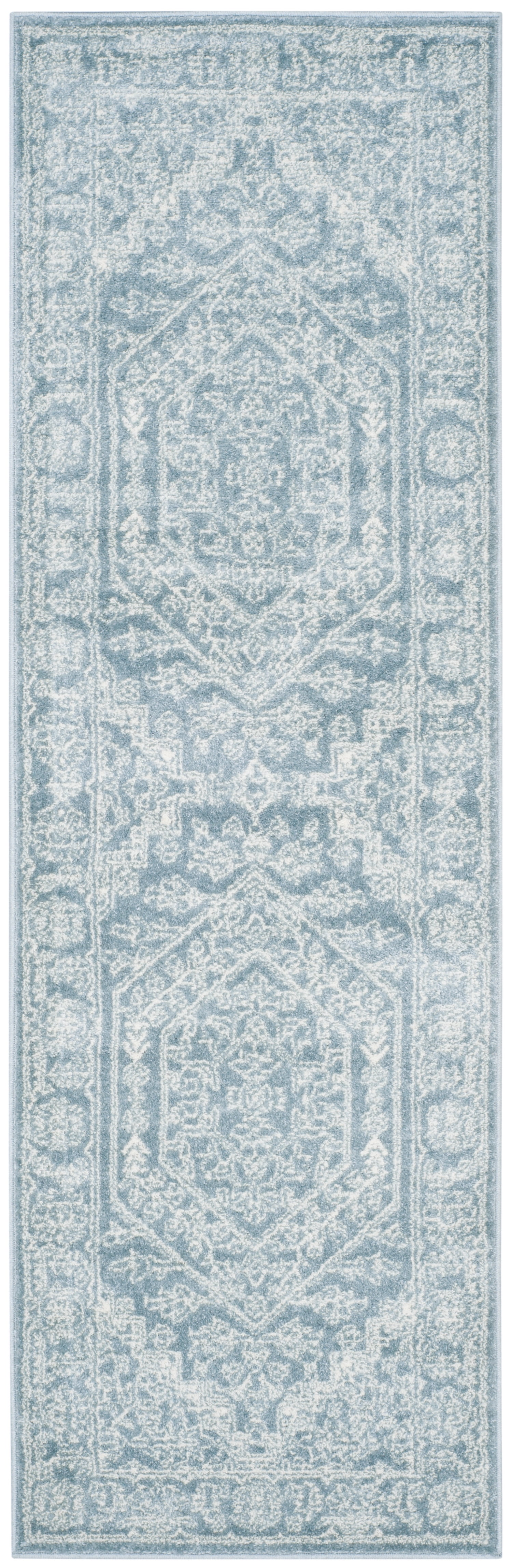 Slate and Ivory Medallion Synthetic Runner Rug, 2'6" x 16'