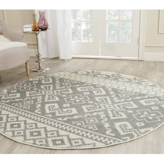 SAFAVIEH Adirondack Zachary Southwestern Area Rug, Ivory/Silver, 4' x 4' Round