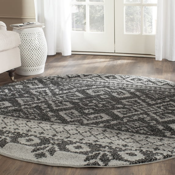 SAFAVIEH Adirondack Zachary Southwestern Area Rug, Silver/Black, 6' x 6' Round