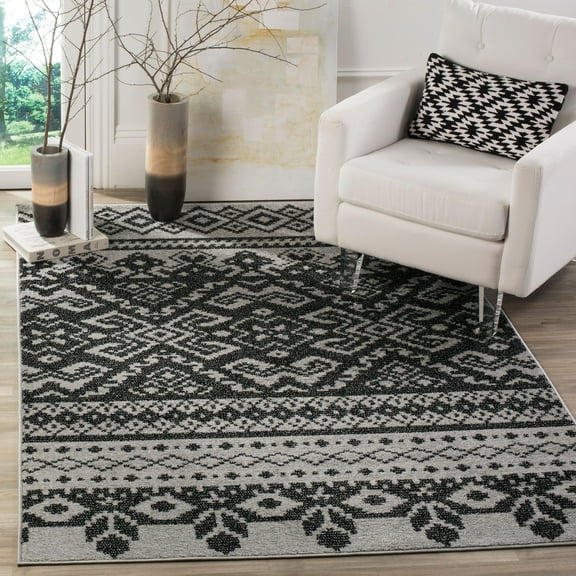 SAFAVIEH Adirondack Zachary Southwestern Area Rug, Silver/Black, 8' x 8' Square