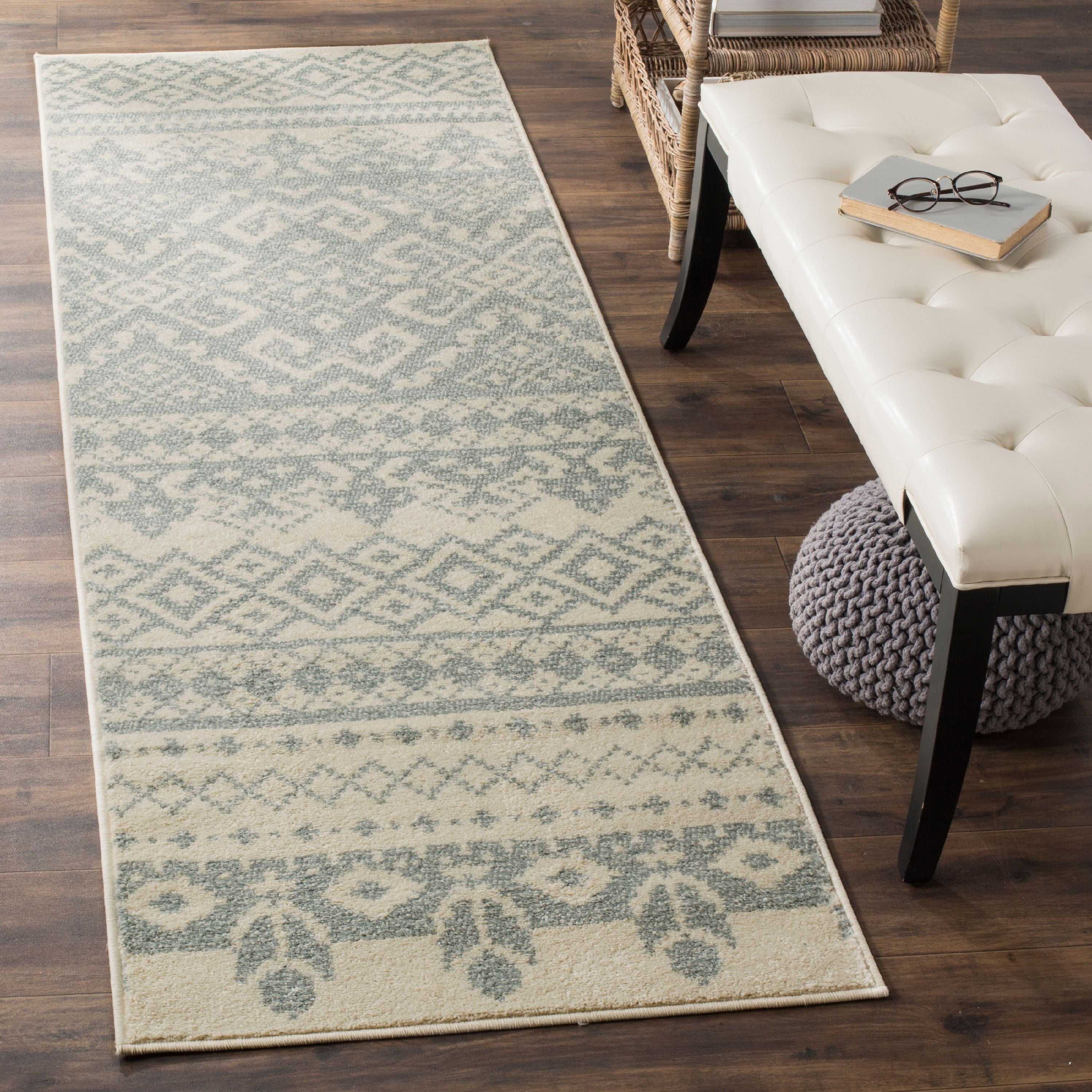 Slate and Ivory Geometric Hand-knotted Synthetic Area Rug