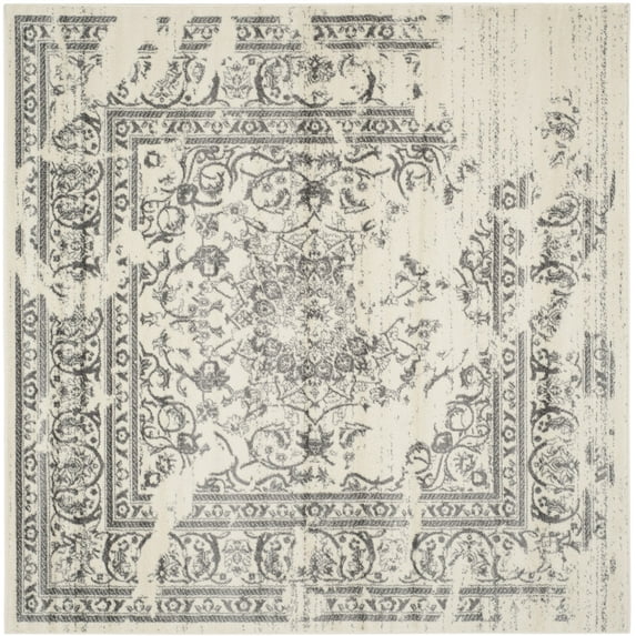 SAFAVIEH Adirondack Zoey Distressed Area Rug, Ivory/Silver, 10' x 10' Square