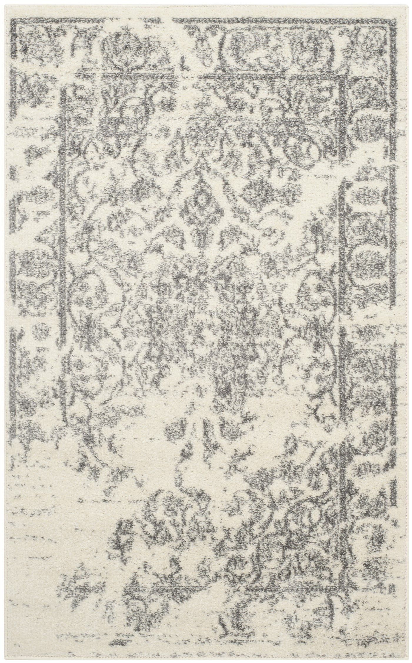 Ivory Floral Reversible Rectangular Synthetic Area Rug, 3' x 5'