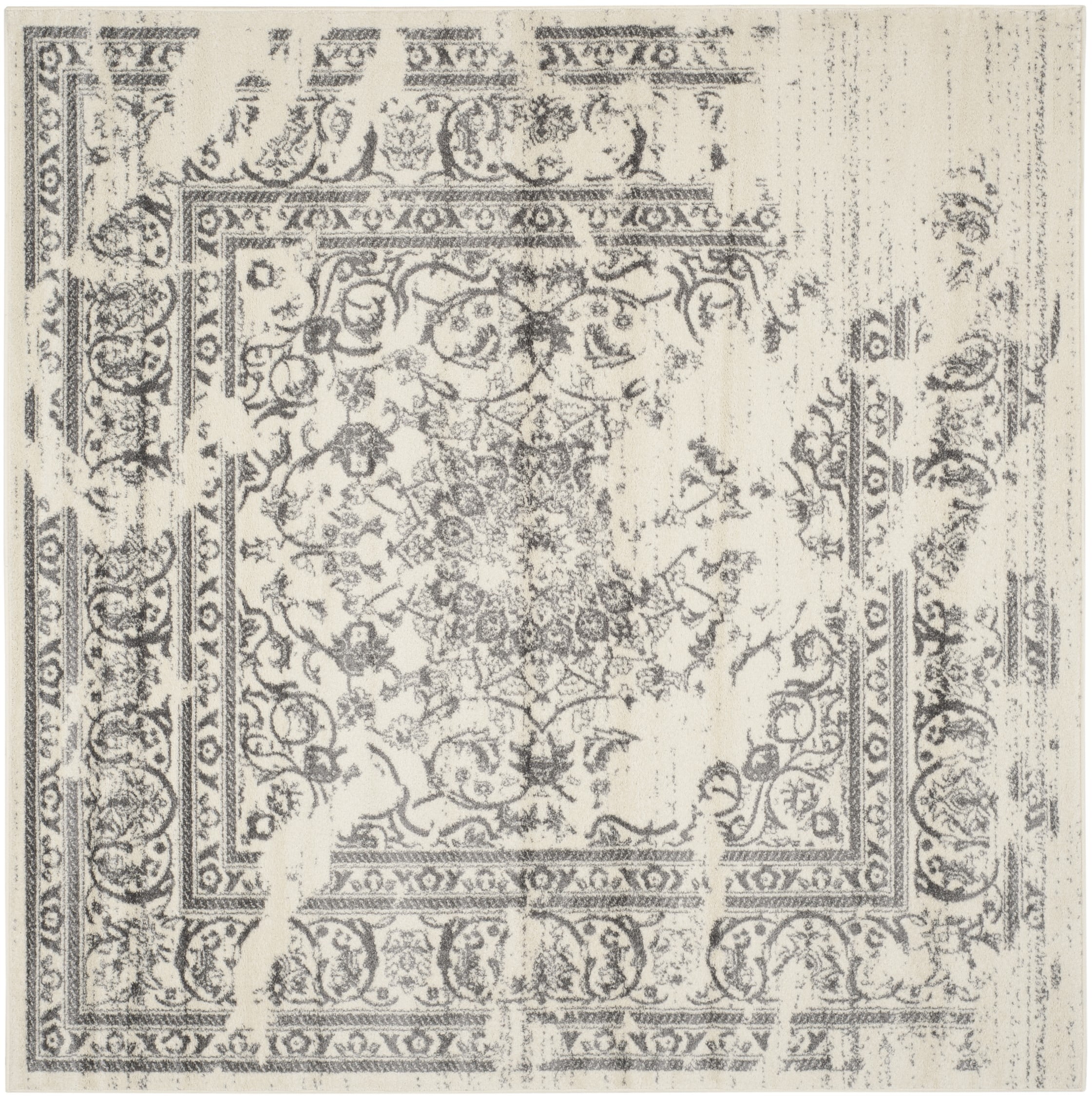 Ivory and Silver Square Synthetic Traditional Area Rug