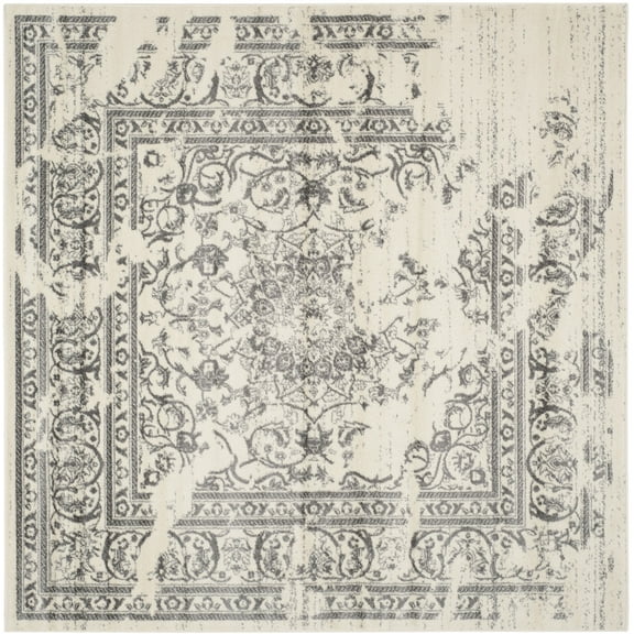 SAFAVIEH Adirondack Zoey Distressed Area Rug, Ivory/Silver, 8' x 8' Square