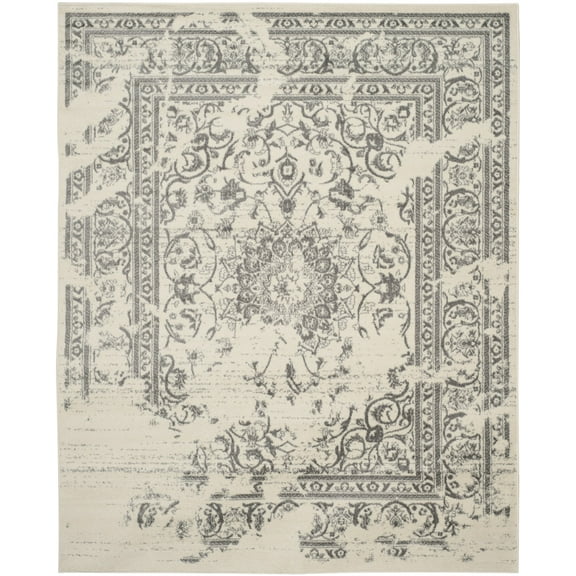 SAFAVIEH Adirondack Zoey Distressed Area Rug, Ivory/Silver, 9' x 12'