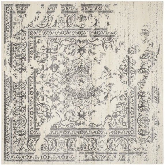 SAFAVIEH Adirondack Zoey Distressed Area Rug, Ivory/Silver, 9' x 9' Square