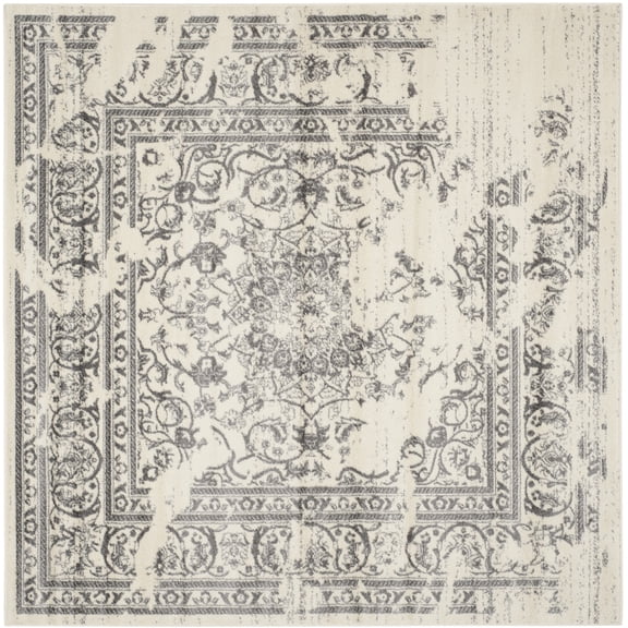 SAFAVIEH Adirondack Zoey Distressed Area Rug, Ivory/Silver, 9' x 9' Square