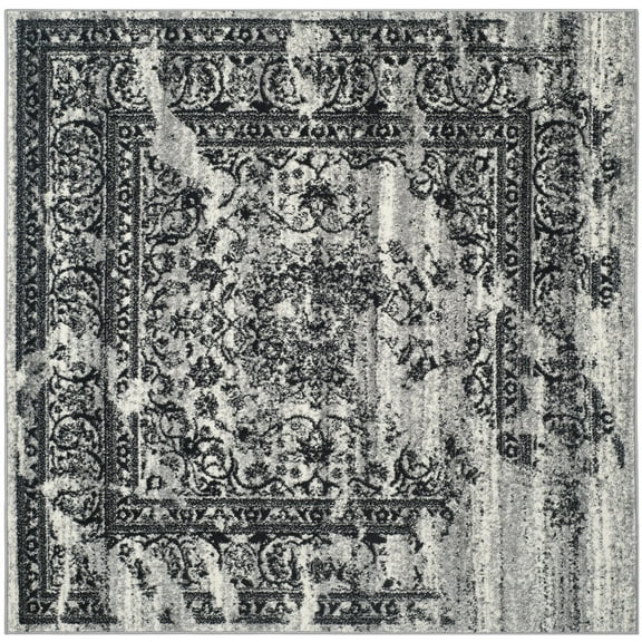 SAFAVIEH Adirondack Zoey Distressed Area Rug, Silver/Black, 6' x 6' Square