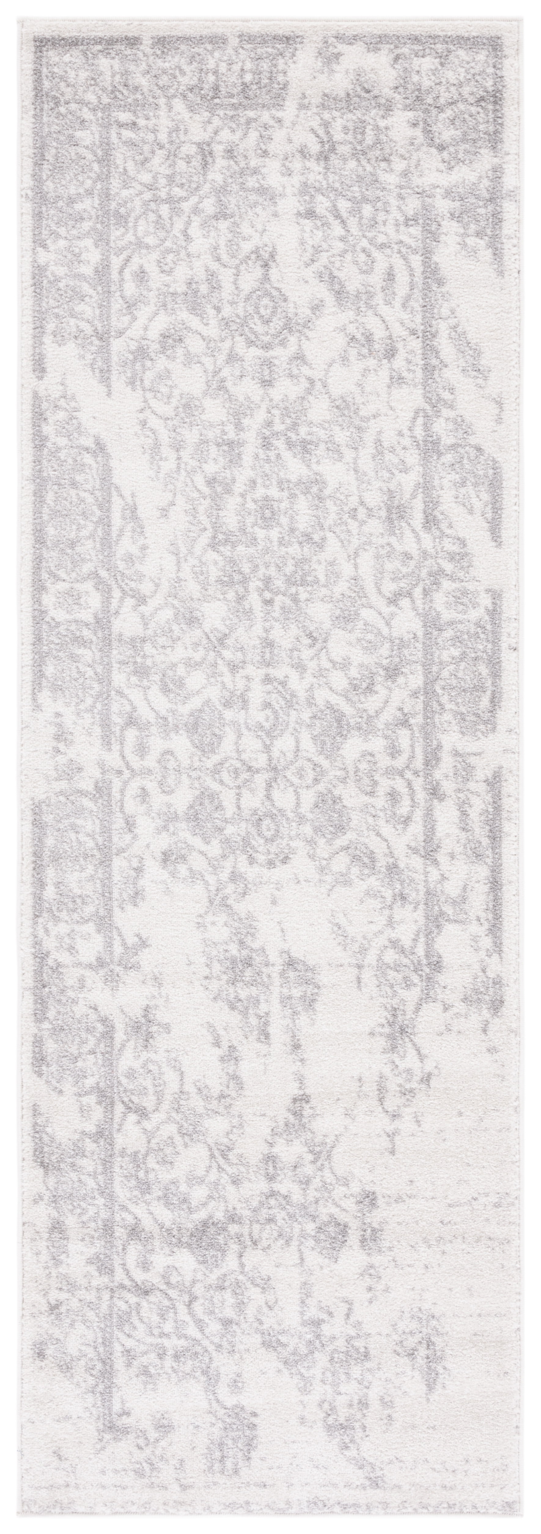 Ivory and Silver Distressed Oriental Runner Rug 2'6" x 8'
