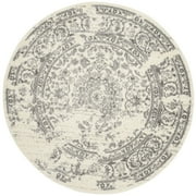 SAFAVIEH Adirondack Zoey Traditional Faded Area Rug, Ivory/Silver, 4' x 4' Round