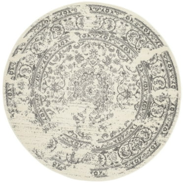 SAFAVIEH Adirondack Zoey Traditional Faded Area Rug, Ivory/Silver, 4' x 4' Round