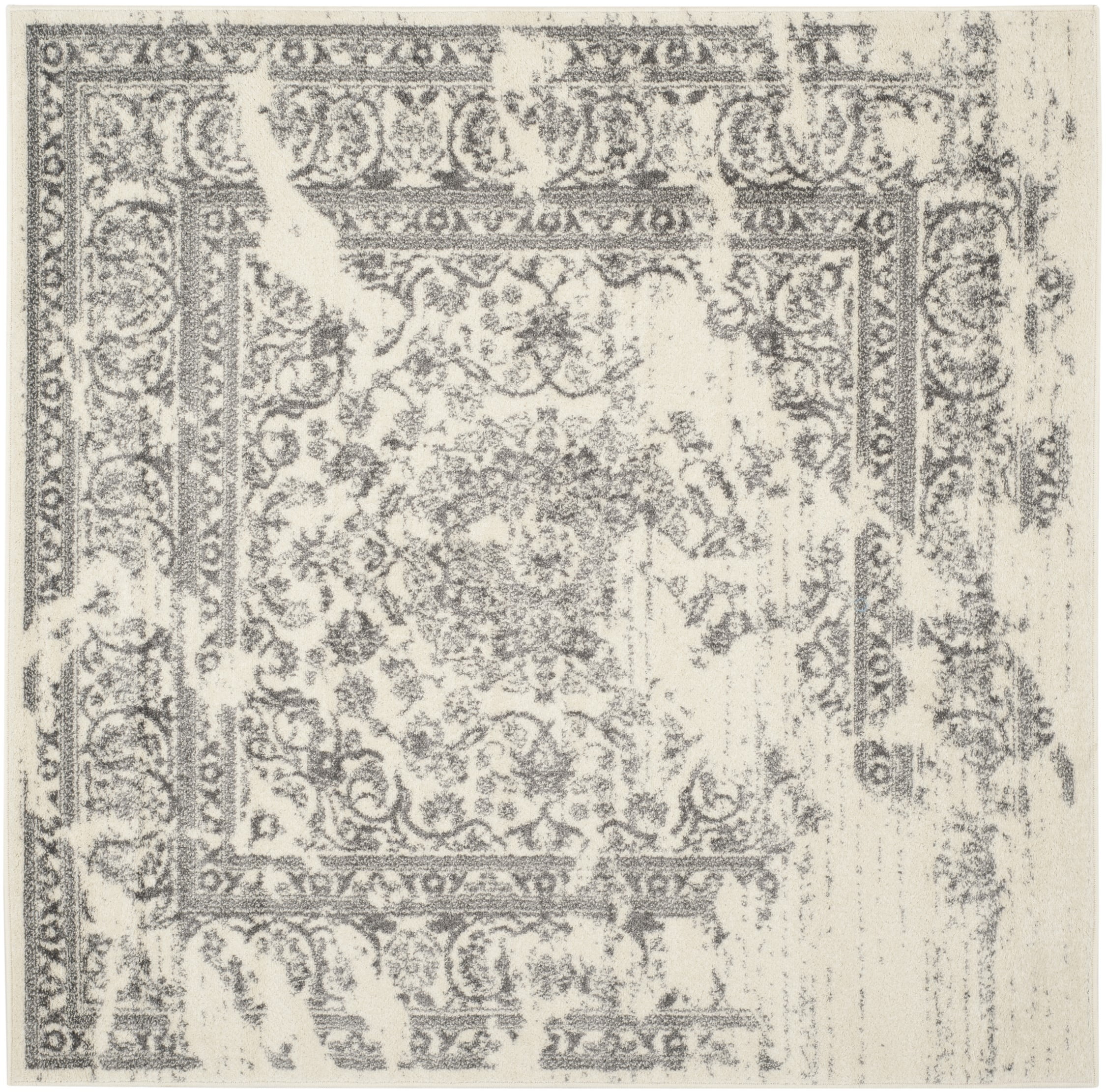 Chic Ivory Floral 6' x 6' Square Easy-Care Synthetic Area Rug