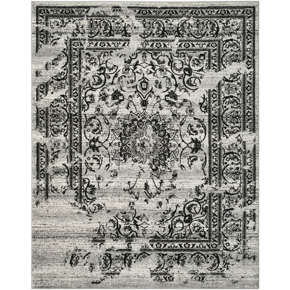 SAFAVIEH Adirondack Zoey Traditional Faded Area Rug, Silver/Black, 10' x 14'