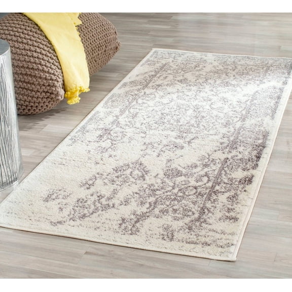 SAFAVIEH Adirondack Zoey Traditional Faded Runner Rug, Ivory/Silver, 2'6" x 14'