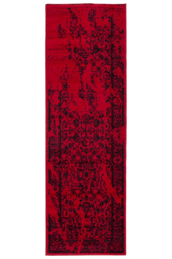 Adirondack Zoey Traditional Faded Runner Rug, Red/Black, 2'6" x 22'